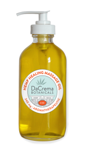 Dacrema Botanicals CBD infused massage oil 8oz bottle